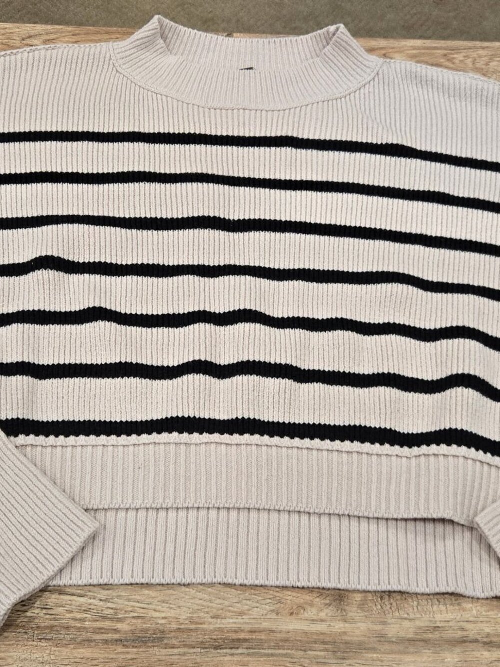Free People Striped Ribbed Sweater | Cream & Black | Small (#68)